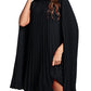 Rooscier Women's Mock Neck Cloak Sleeve Pleated Keyhole Back Flowy Party Midi Dress