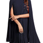 Rooscier Women's Mock Neck Cloak Sleeve Pleated Keyhole Back Flowy Party Midi Dress