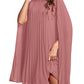 Rooscier Women's Mock Neck Cloak Sleeve Pleated Keyhole Back Flowy Party Midi Dress