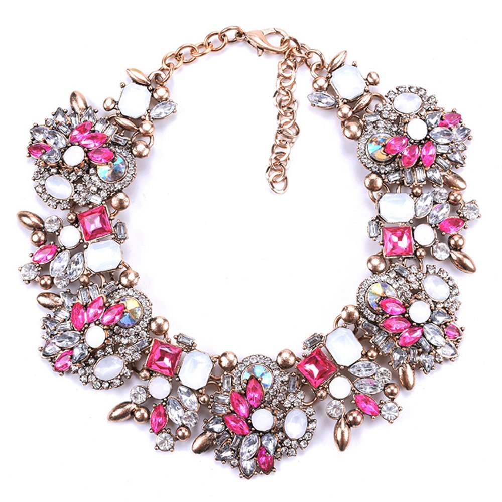 Bib Statement Necklace Colorful Glass Crystal Collar Choker Necklace - A&S All things Glam Boutique