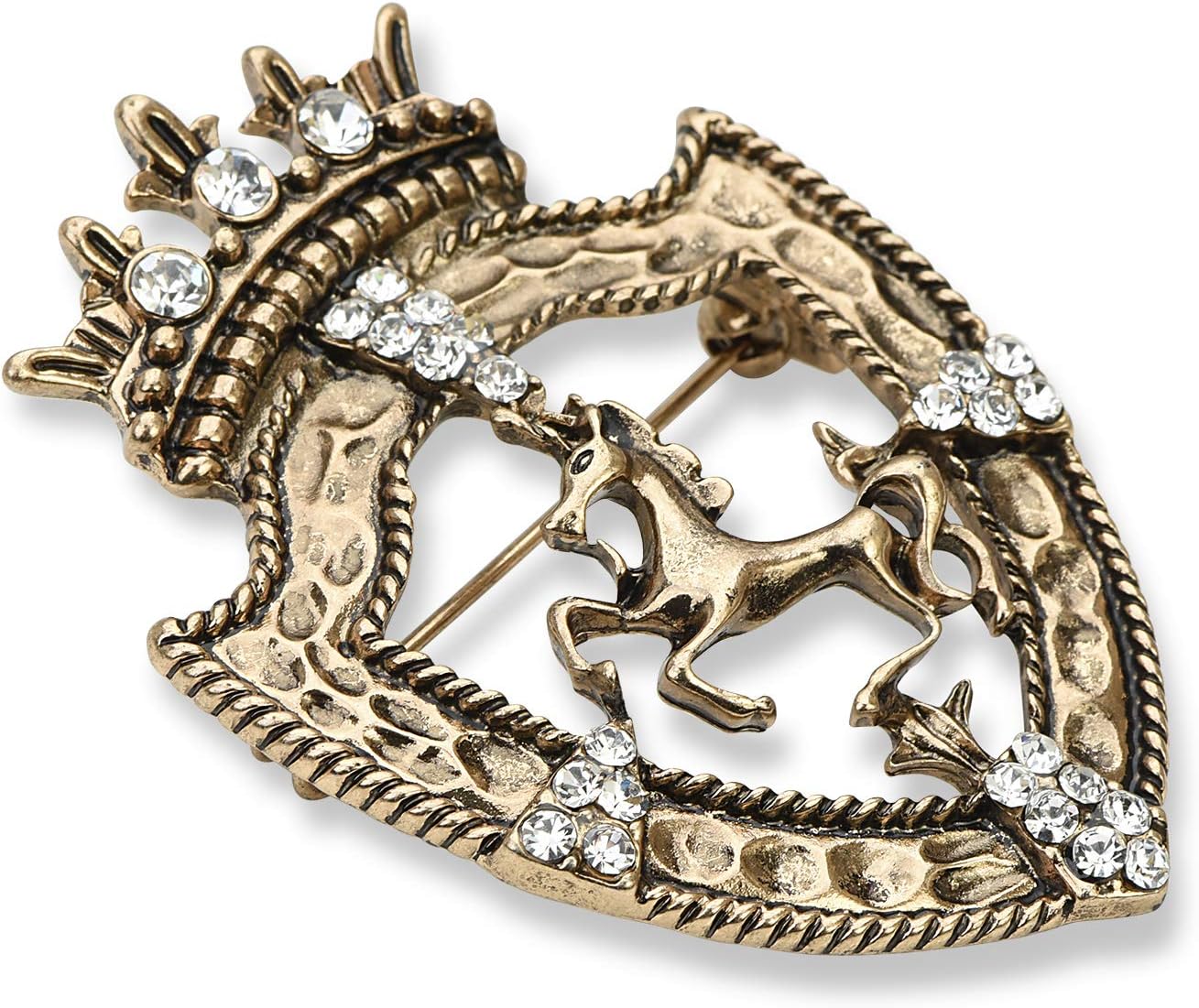 Vintage Golden Tone Queen Crown Pin Brooch Crystal Horse Racing Chapter Badge - A&S All things Glam Boutique