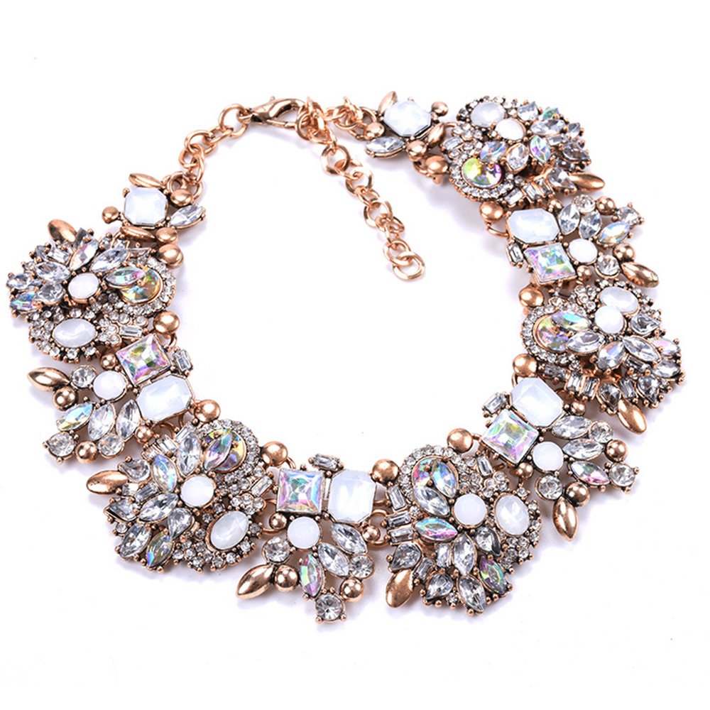 Bib Statement Necklace Colorful Glass Crystal Collar Choker Necklace - A&S All things Glam Boutique