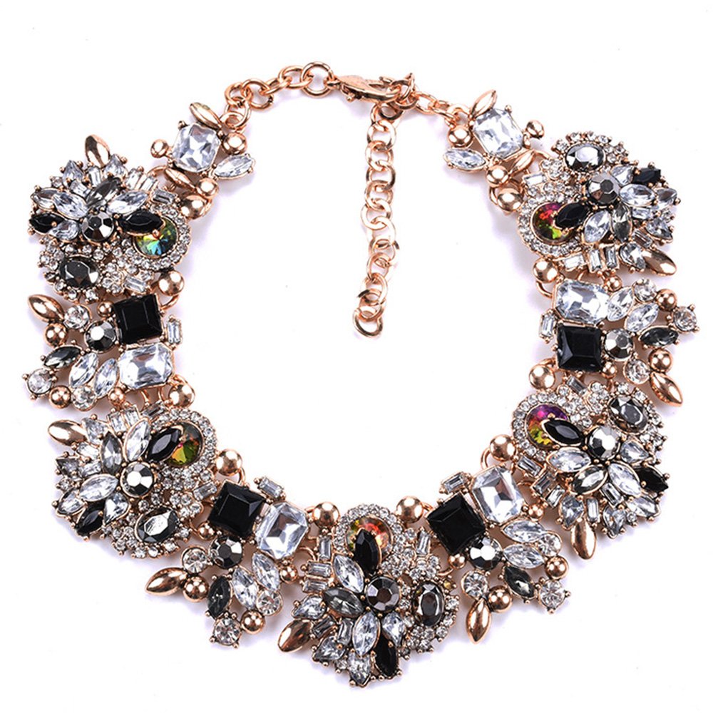 Bib Statement Necklace Colorful Glass Crystal Collar Choker Necklace - A&S All things Glam Boutique