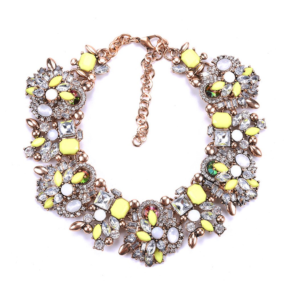 Bib Statement Necklace Colorful Glass Crystal Collar Choker Necklace - A&S All things Glam Boutique