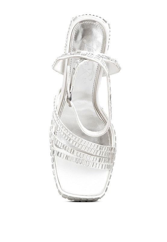 Lustrous Mirror Embellished Flare Heel Sandals - A&S All things Glam Boutique