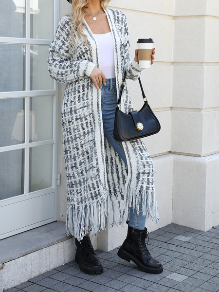 Knitted Fringed Long Cardigan - A&S All things Glam Boutique