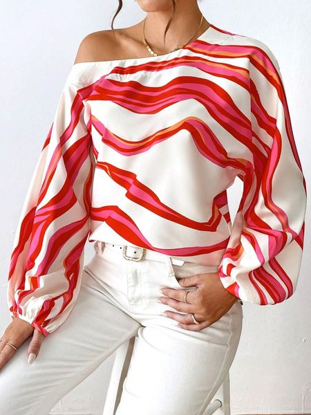 Off-Shoulder Striped Printed Top