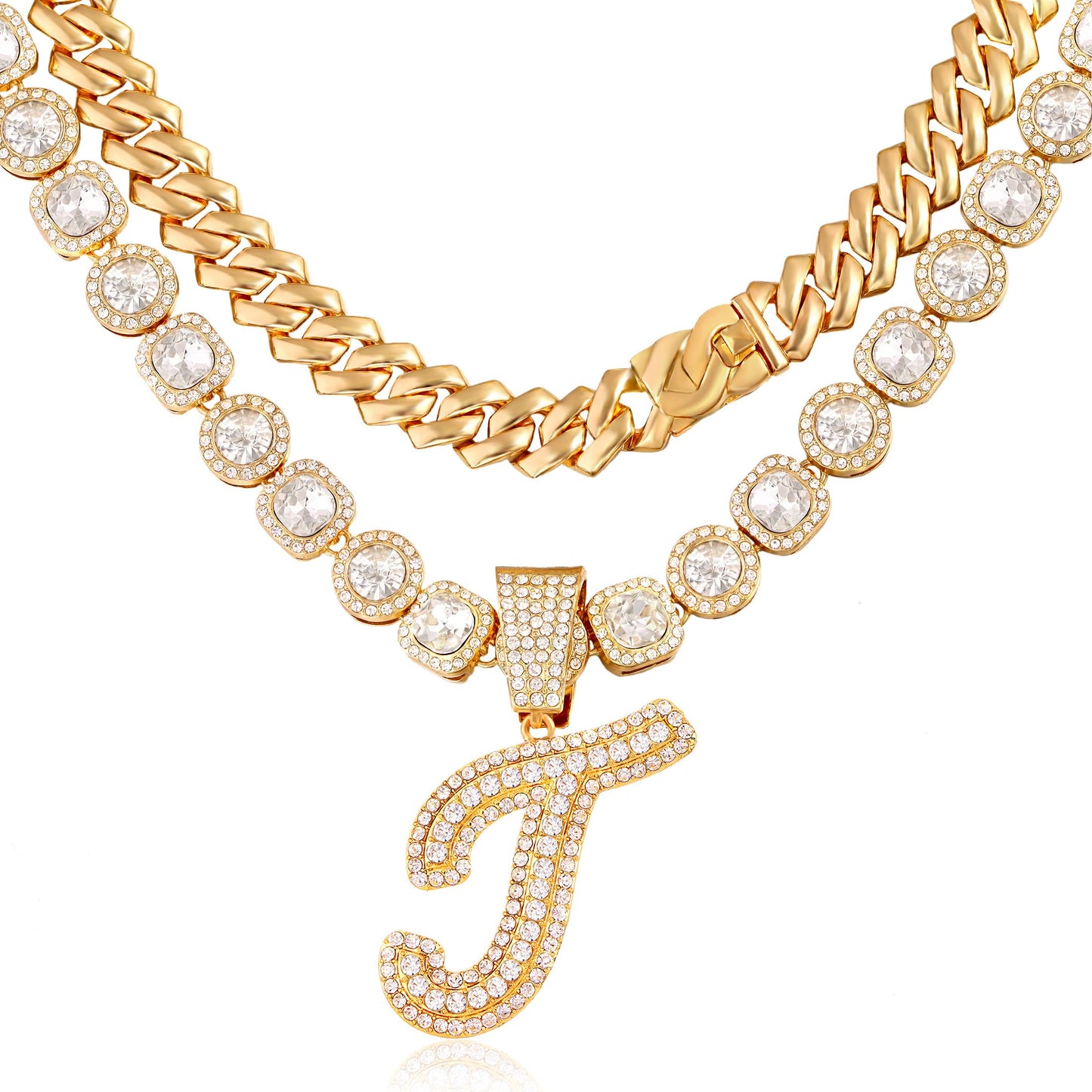 Cuban Link Chain for Women Cursive Initial Necklace - A&S All things Glam Boutique