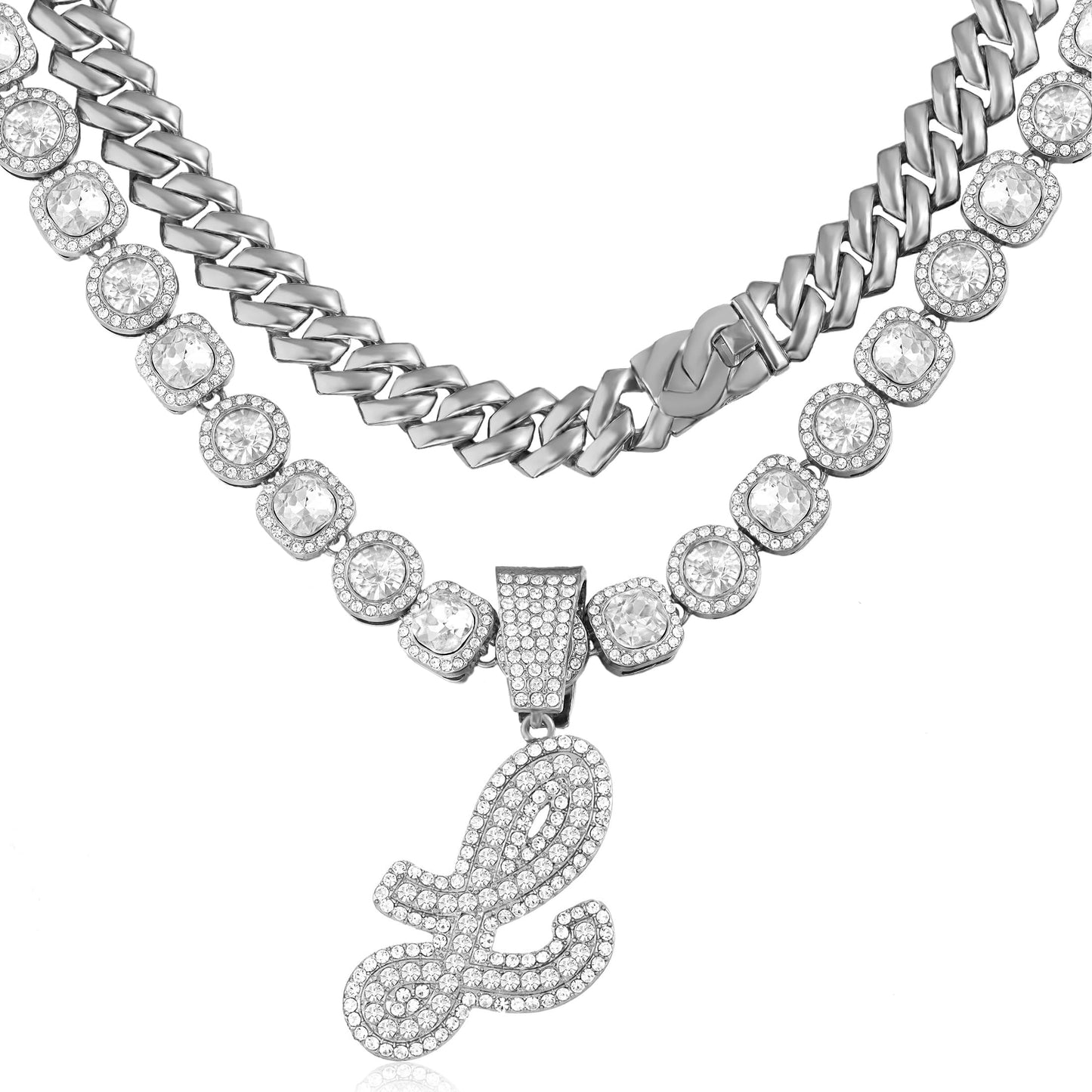 Cuban Link Chain for Women Cursive Initial Necklace - A&S All things Glam Boutique