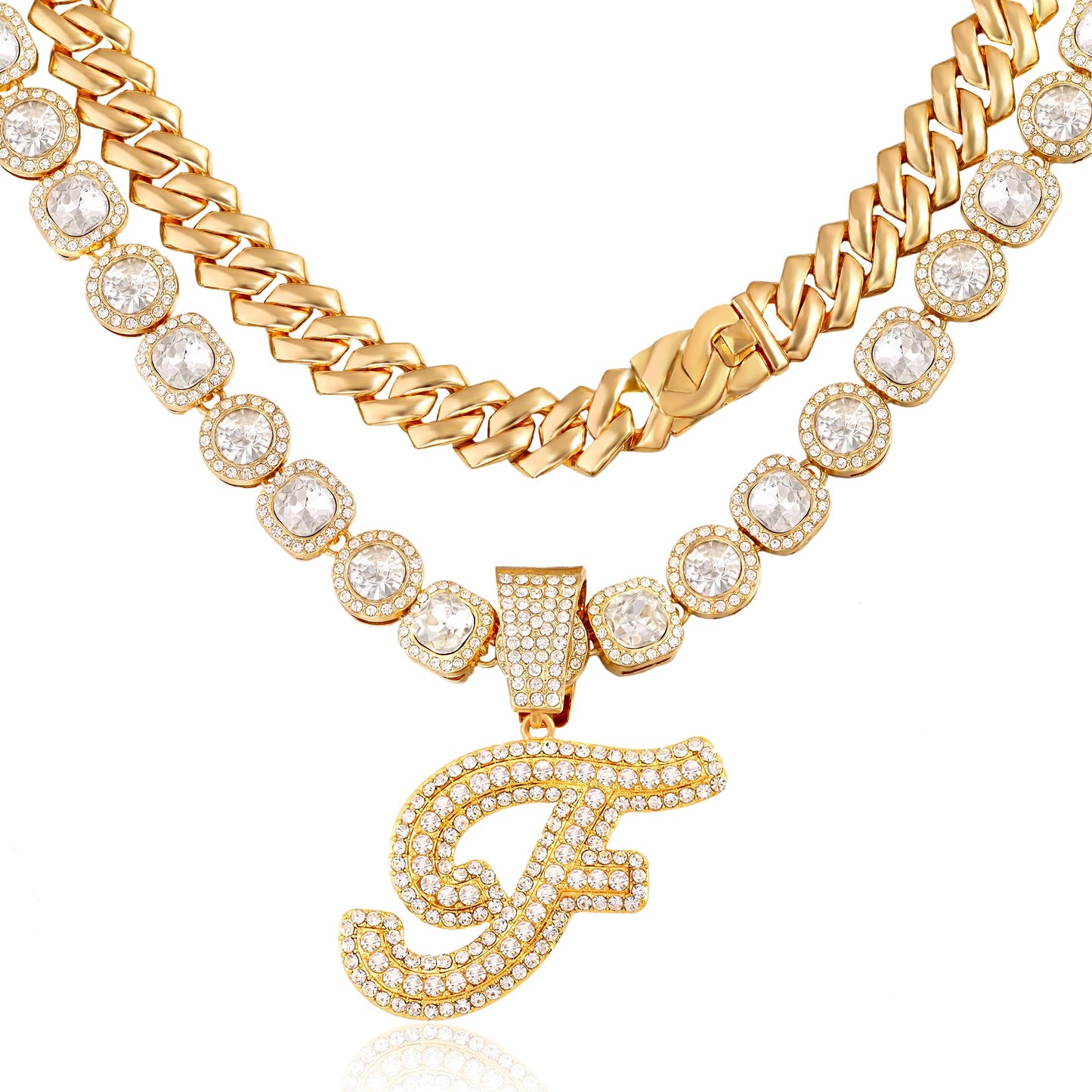 Cuban Link Chain for Women Cursive Initial Necklace - A&S All things Glam Boutique