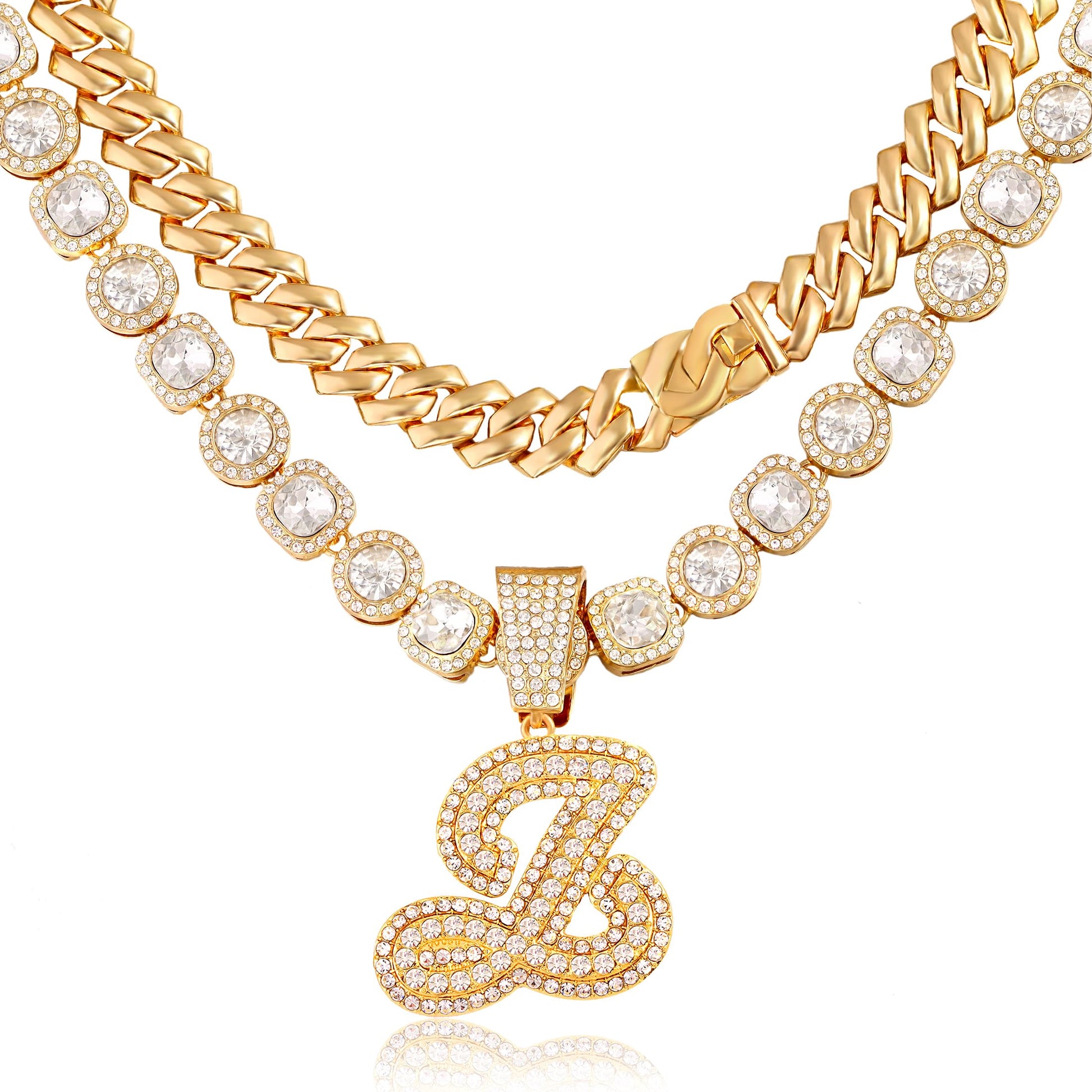 Cuban Link Chain for Women Cursive Initial Necklace - A&S All things Glam Boutique