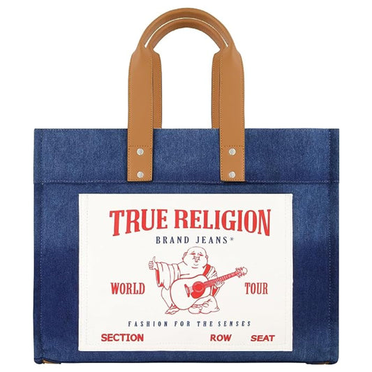 True Religion Large Tote Bag, Canvas Travel Carryall Shoulder Handbag