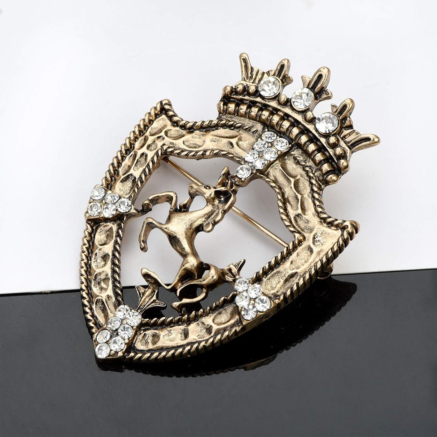 Vintage Golden Tone Queen Crown Pin Brooch Crystal Horse Racing Chapter Badge - A&S All things Glam Boutique