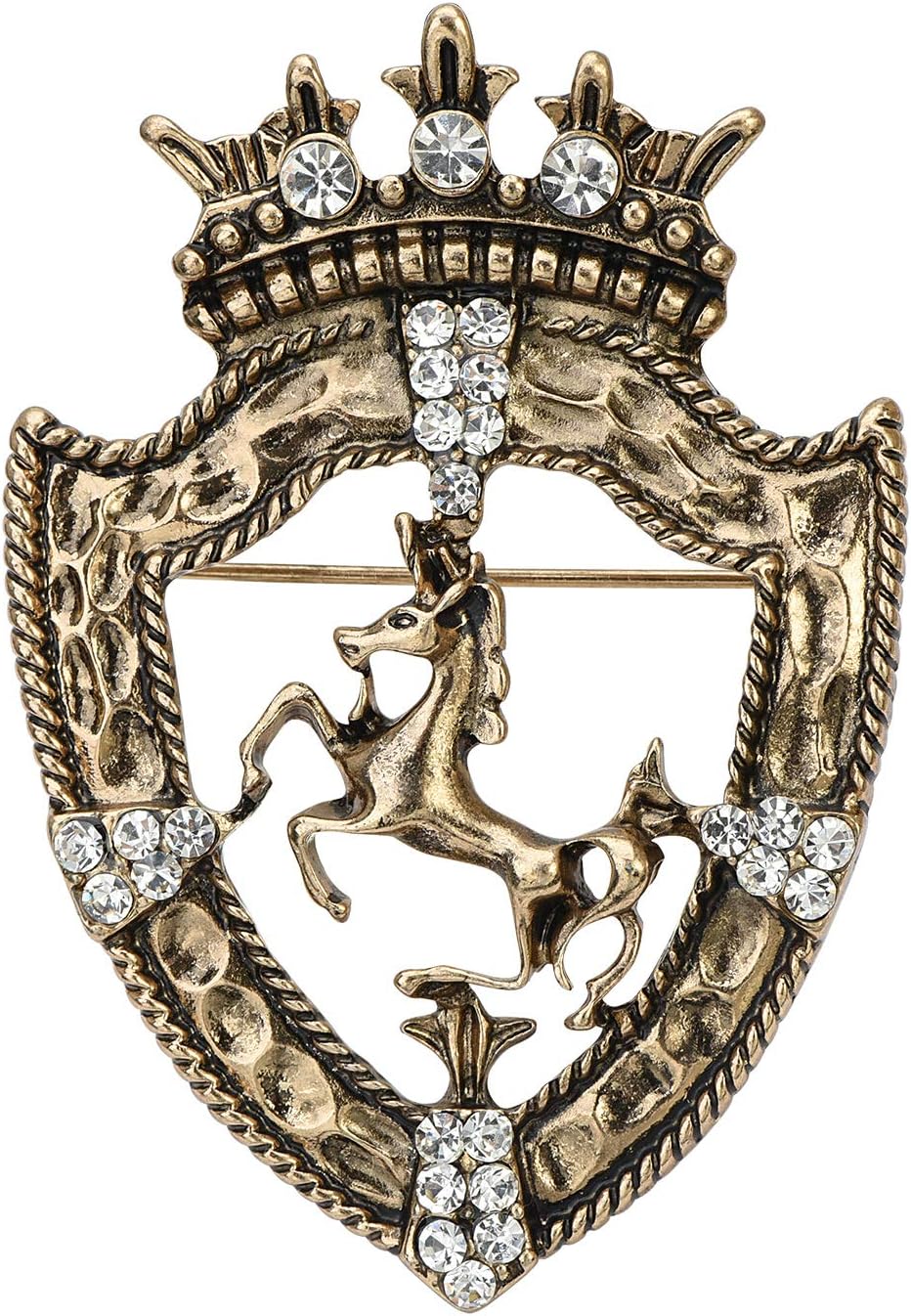 Vintage Golden Tone Queen Crown Pin Brooch Crystal Horse Racing Chapter Badge - A&S All things Glam Boutique