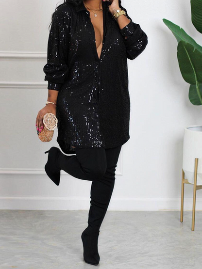 Sexy Sequin Shirt Dress - A&S All things Glam Boutique