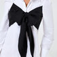 Women's Dress Two Tone Bowknot Front Puff Sleeve Shirt Dress  H8L7FFR6B8