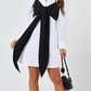 Women's Dress Two Tone Bowknot Front Puff Sleeve Shirt Dress  H8L7FFR6B8