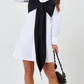 Women's Dress Two Tone Bowknot Front Puff Sleeve Shirt Dress  H8L7FFR6B8