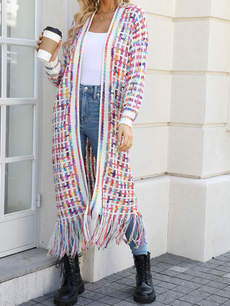 Knitted Fringed Long Cardigan - A&S All things Glam Boutique