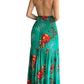 Halterneck Tie V-neck Floral Print Open-back Maxi Dress