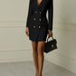 Black and white V-neck double breasted suit coat dress