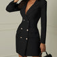 Black and white V-neck double breasted suit coat dress