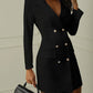 Black and white V-neck double breasted suit coat dress