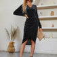 Women's V-neck solid color waisted velvet dress