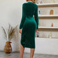 Women's V-neck solid color waisted velvet dress