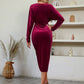 Women's V-neck solid color waisted velvet dress