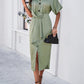 New solid color temperament V-neck short-sleeved dress