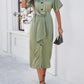 New solid color temperament V-neck short-sleeved dress